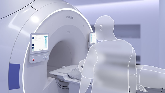 ガイド付き検査設定で使用する、MRIシステムのタッチパネル画面の写真 image