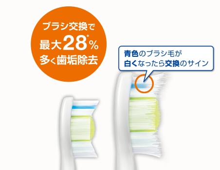 最良のブラッシング効果を得るために、 替ブラシは3カ月で交換。